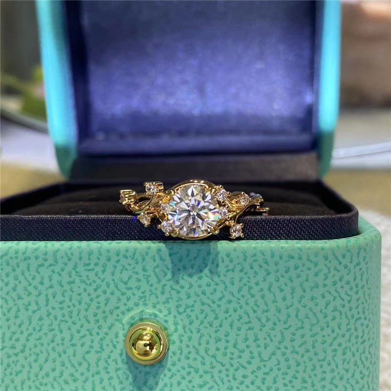 Rose Gold Color Moissanite Ring for Women, Floral U-Shaped Solitaire Engagement Ring, 1 Carat Style, Sizes 8-19 – view 1