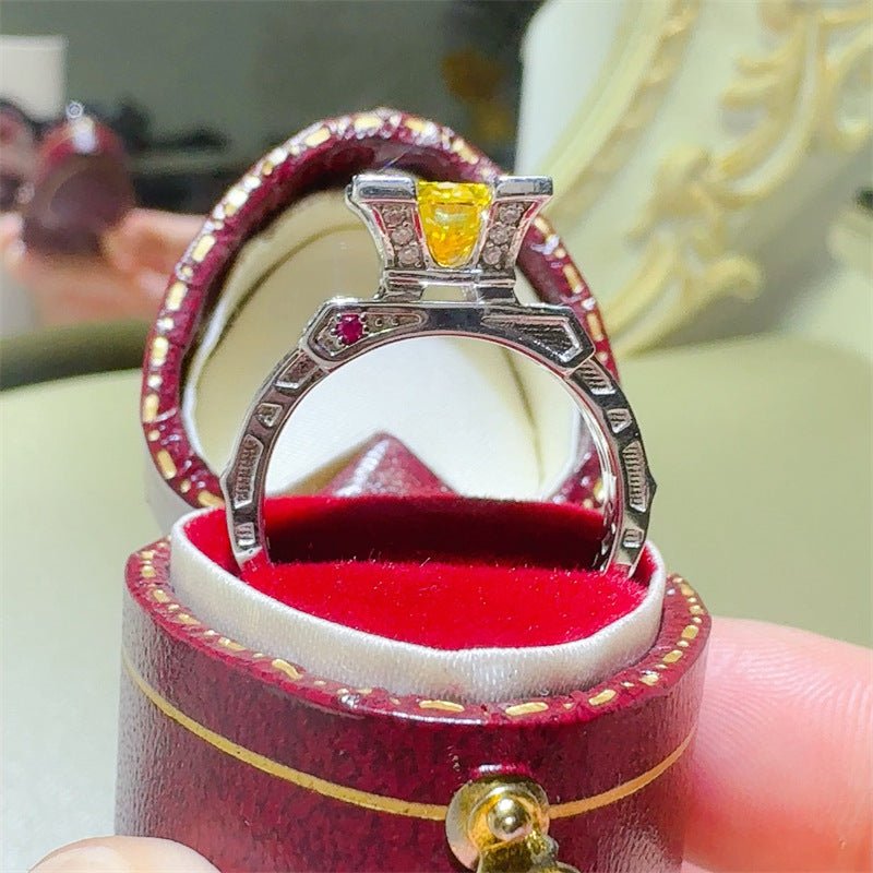 1 Carat Yellow Moissanite Ring, Architectural Line Band Engagement Style Ring – view 1