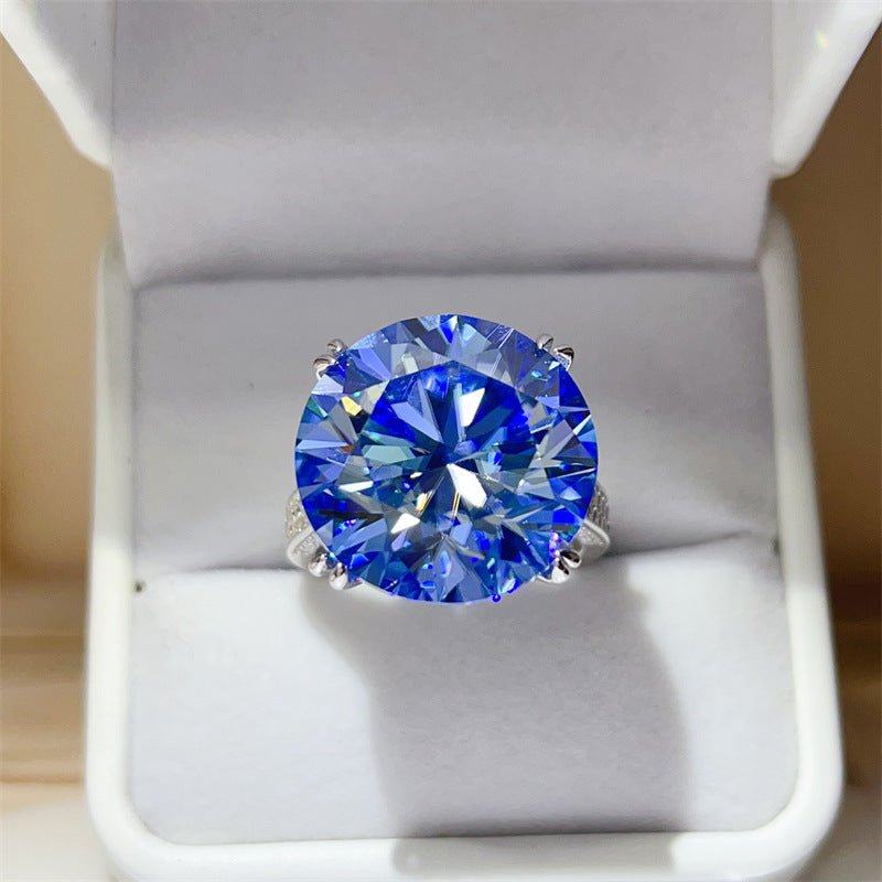 Blue Moissanite Ring for Women, 20 Carat Round Statement Engagement Ring – view 1