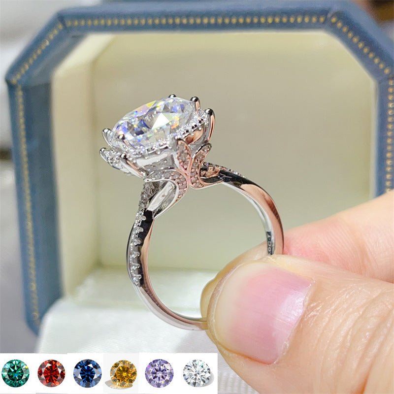 Oval Halo Moissanite Ring for Women, 3 Carat & 5 Carat Color Stone Engagement Ring – view 1