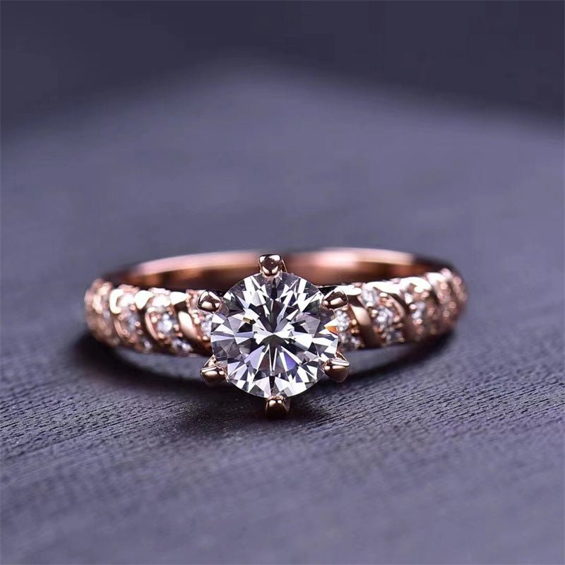 Rose Gold Moissanite Ring, 1 Carat Round Solitaire, Pavé Band, Sizes 8-19 – view 1
