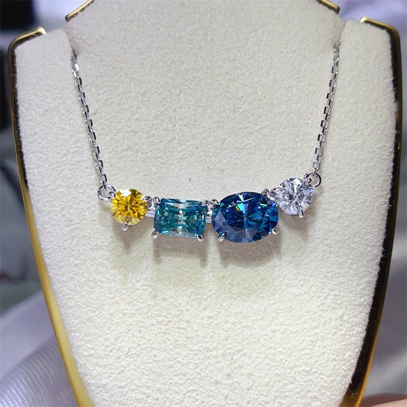 4 Carat Moissanite Necklace in 925 Silver, Multicolor U-Shape Pendant Chain for Evening and Daily Wear – view 1