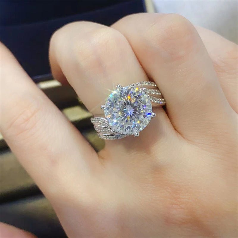 5 Carat Moissanite Ring for Women, Round Cut Engagement Ring, Pave Split Shank Statement Ring – view 2