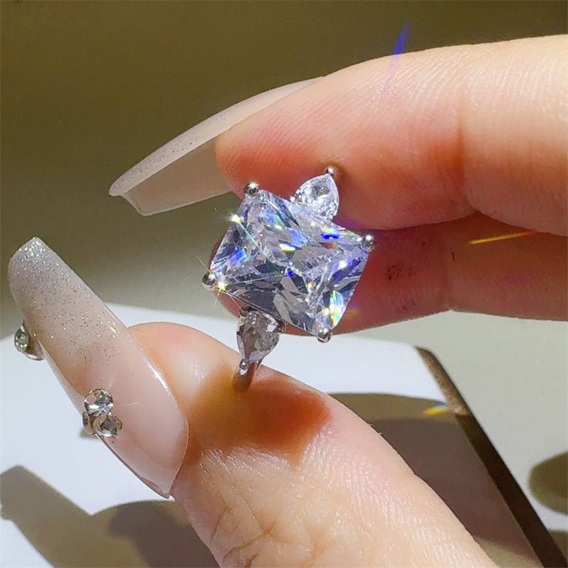 Radiant Cut Moissanite Ring with Pear Side Stones for Women – view 2