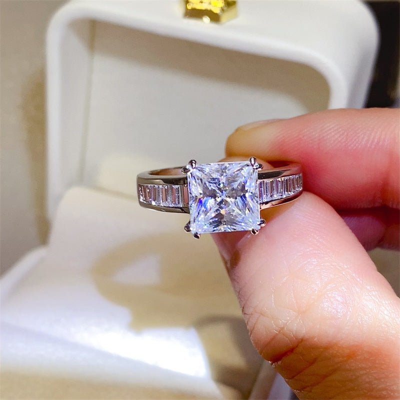 3 Carat Princess Cut Moissanite Ring with Baguette Side Accents for Women – view 2