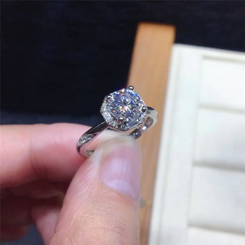 Moissanite Engagement Ring for Women, 18K White Gold Look Solitaire Halo Ring, 1ct 1.5ct 2ct 3ct Proposal Ring – view 2