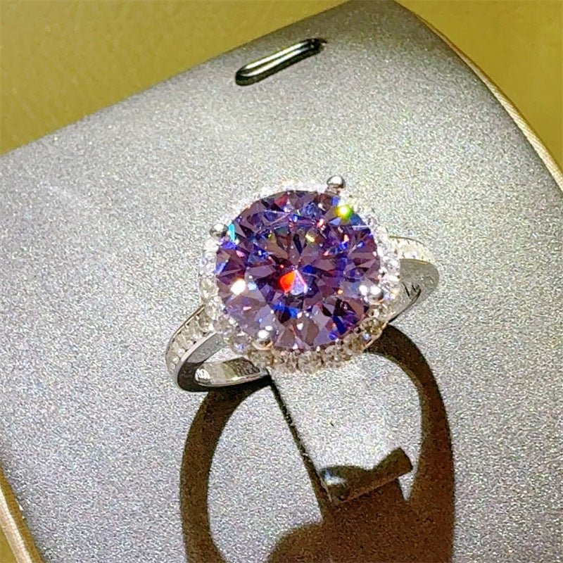 Purple Moissanite Halo Ring for Women, Round Cut Engagement Ring, 1 to 5 Carat Statement Ring – view 2