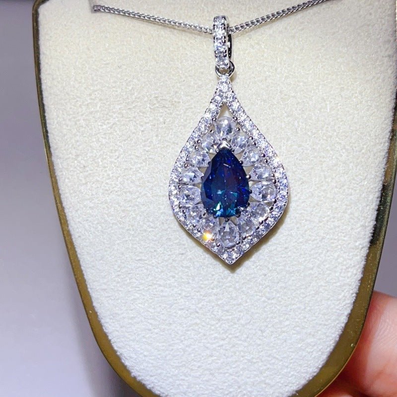 Pear Cut Moissanite Halo Pendant Necklace for Women, Teardrop Pavé Statement Necklace, Pink Center Stone Jewelry Gift – view 2
