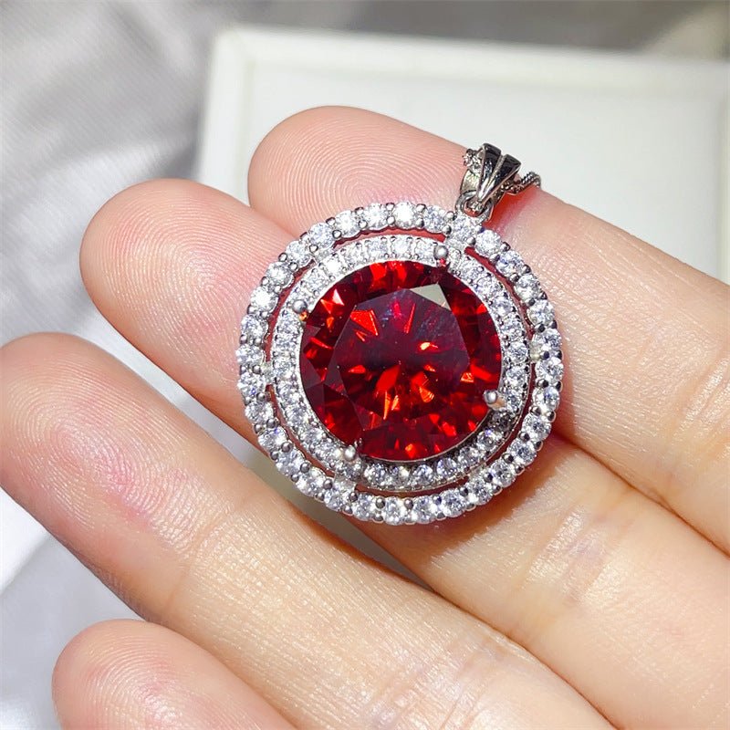 Red 10 Carat Moissanite Pendant Necklace Double Halo Round Necklace for Women – view 2