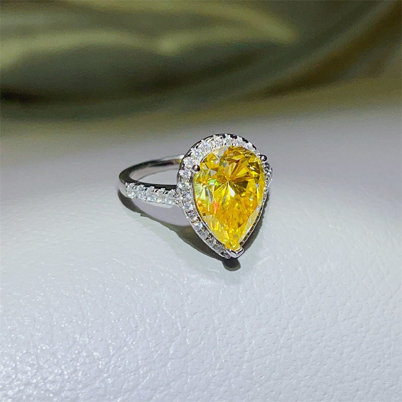 5 Carat Yellow Pear Cut Moissanite Halo Ring for Women – view 2