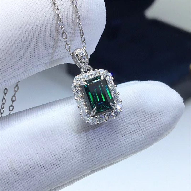 1 Carat Green Moissanite Pendant Necklace, Emerald-Cut Halo Pendant, Elegant Chain Jewelry for Daily Wear and Gifting – view 2