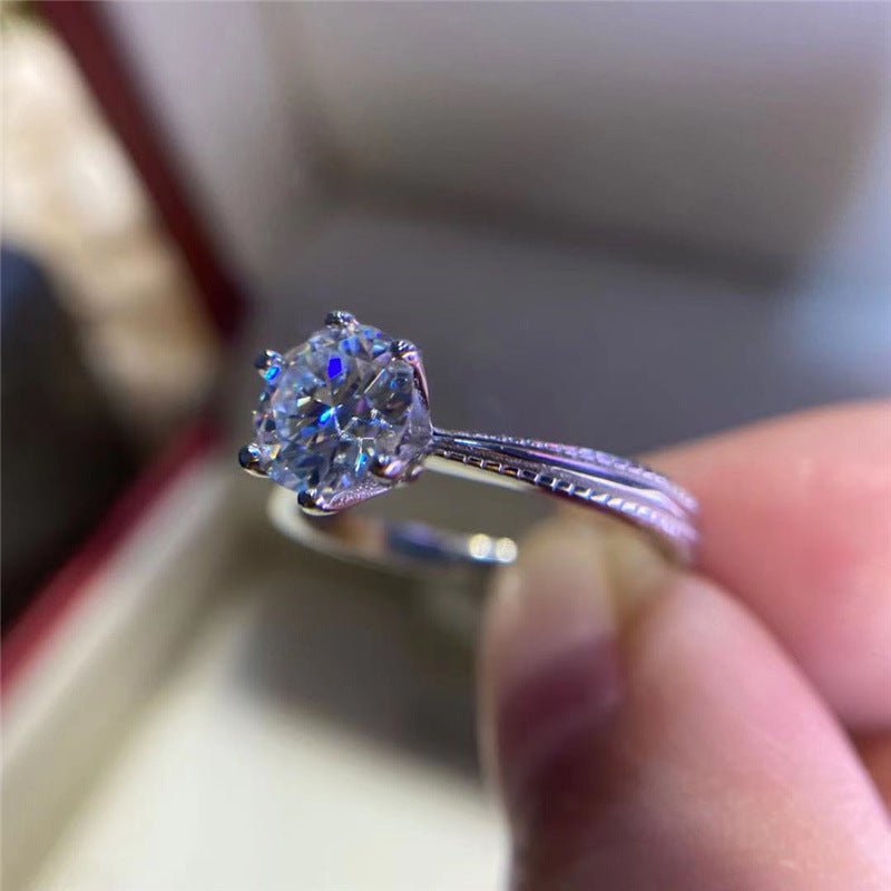 D Color VVS1 Moissanite Ring, Round Cut Ribbon Band – view 2