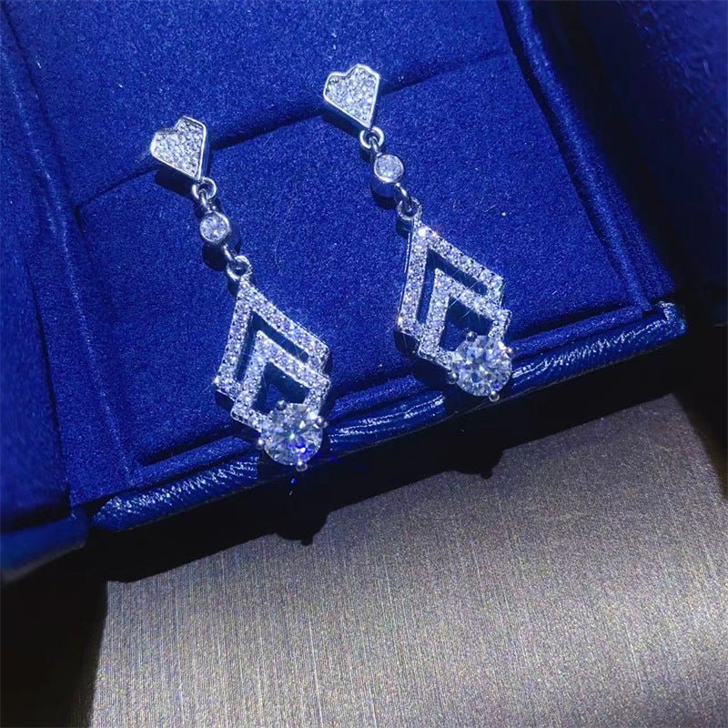 Moissanite Drop Earrings with Heart Stud and Double Chevron Design – view 2