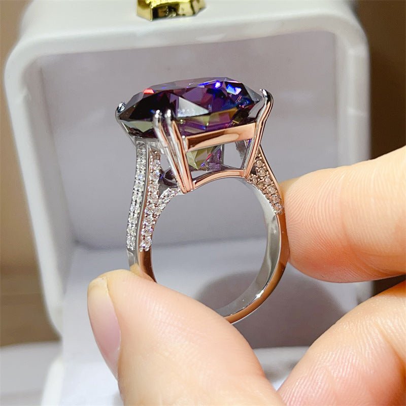 Purple Moissanite Ring for Women, Oversized Round Cut Geometric U-Shaped Statement Ring – view 2