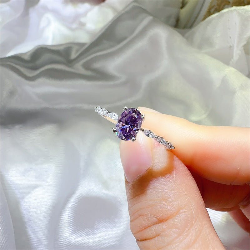 Purple Oval Moissanite Ring for Women, Oval Engagement Ring with Accent Stones, 1 Carat or 2 Carat – view 2