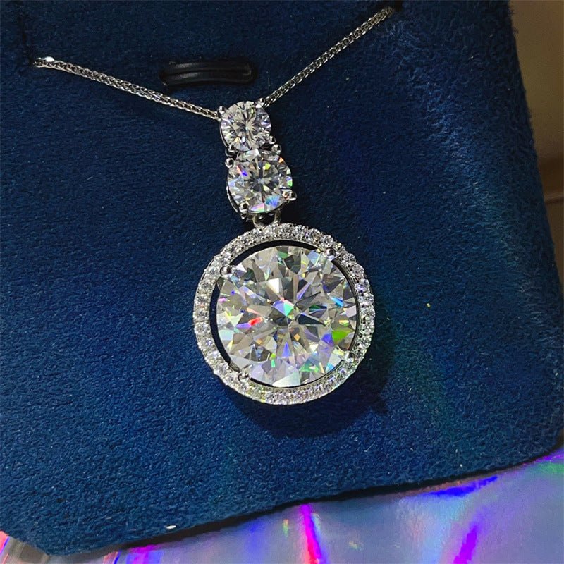 Moissanite Halo Pendant Necklace with Round Center Stone and Pavé Circle Frame – view 2