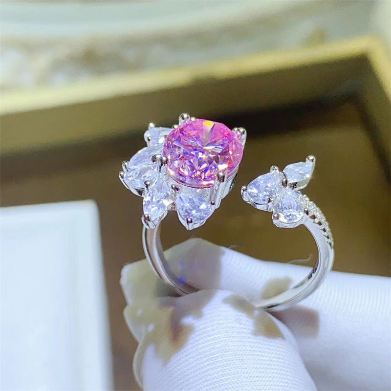 Pink 3 Carat Moissanite Ring for Women, Oval Halo Style Statement Ring – view 2