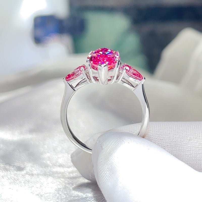 Pink Marquise Moissanite Ring for Women – 6 Carat Three-Stone S925 Ring – view 2