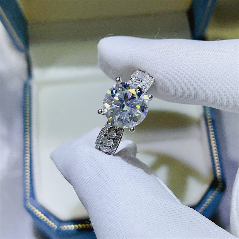 Round Cut Moissanite Ring for Women, Pavé Band Engagement Ring, 2 Carat or 3 Carat Promise Ring – view 2