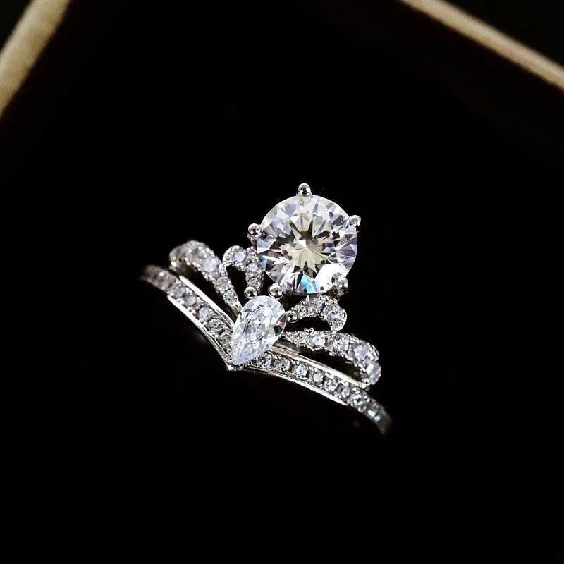 Crown Moissanite Ring for Women, Floral Halo Engagement Ring, 1 Carat Promise Wedding Ring – view 2