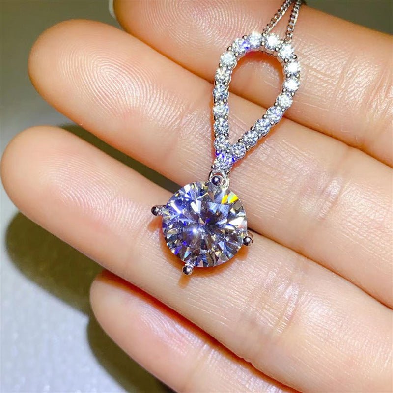 925 Silver Moissanite Pendant Necklace for Women, Round Solitaire Drop Necklace, Office & Commuter Style, 1CT 2CT 3CT 5CT Options – view 2