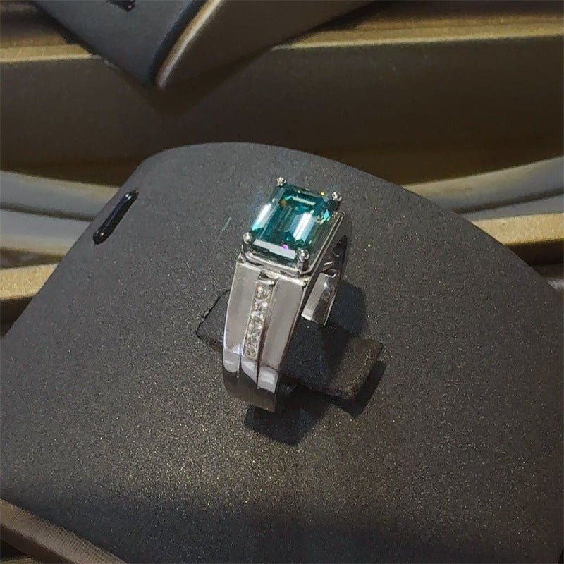 Emerald Cut Green Moissanite Ring, Geometric U-Shaped Engagement Ring, 1 Carat 2 Carat 3 Carat – view 2