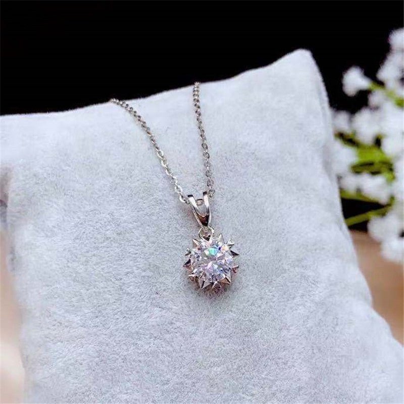 VVS Moissanite Snowflake Pendant Necklace, 1 CT / 1.5 CT / 2 CT, Starburst Chain Pendant – view 2