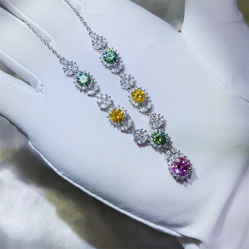Colorful Moissanite Drop Pendant Necklace for Women, Tear Drop Evening Collar Necklace – view 2