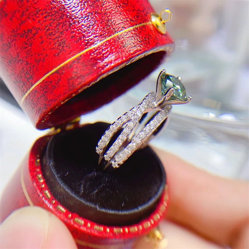 Green Moissanite Ring for Women, VVS1 Double Band U-Shape Ring, Size 9-19 – view 2