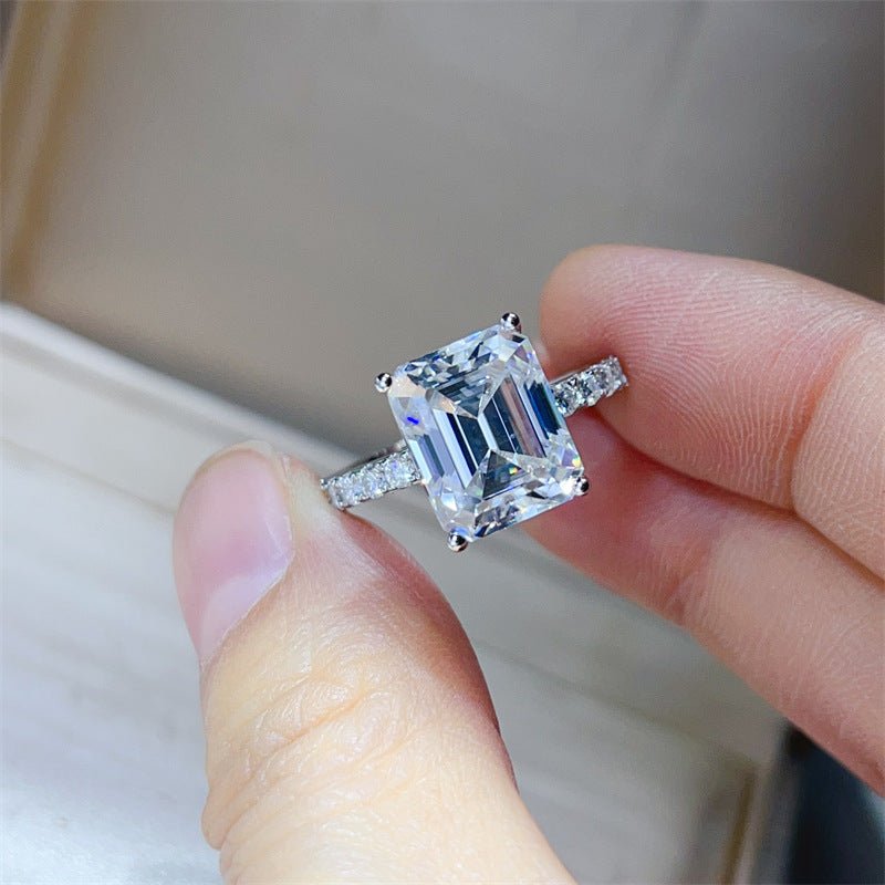 5 Carat Emerald Cut D Color Moissanite Ring for Women, Pavé Band Engagement Ring – view 2