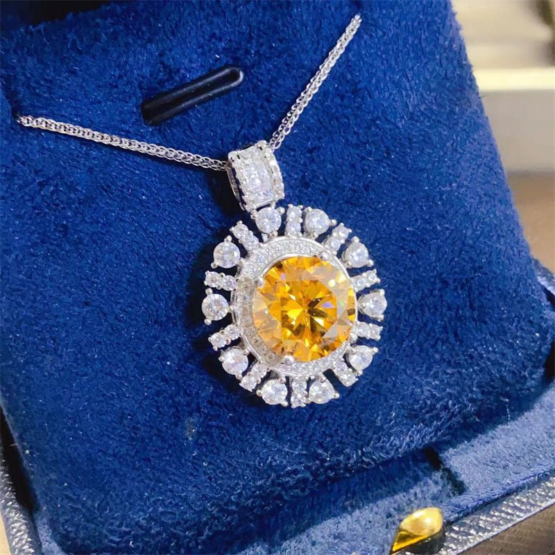 Yellow Moissanite Sunburst Pendant Necklace with Halo Accent Chain – view 2