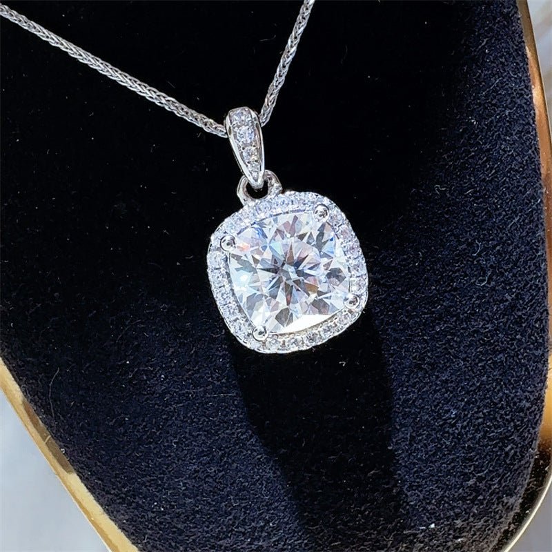 Moissanite Halo Pendant Necklace with Cushion Cut Stone, 1 to 5 Carat Style Gift Necklace – view 2