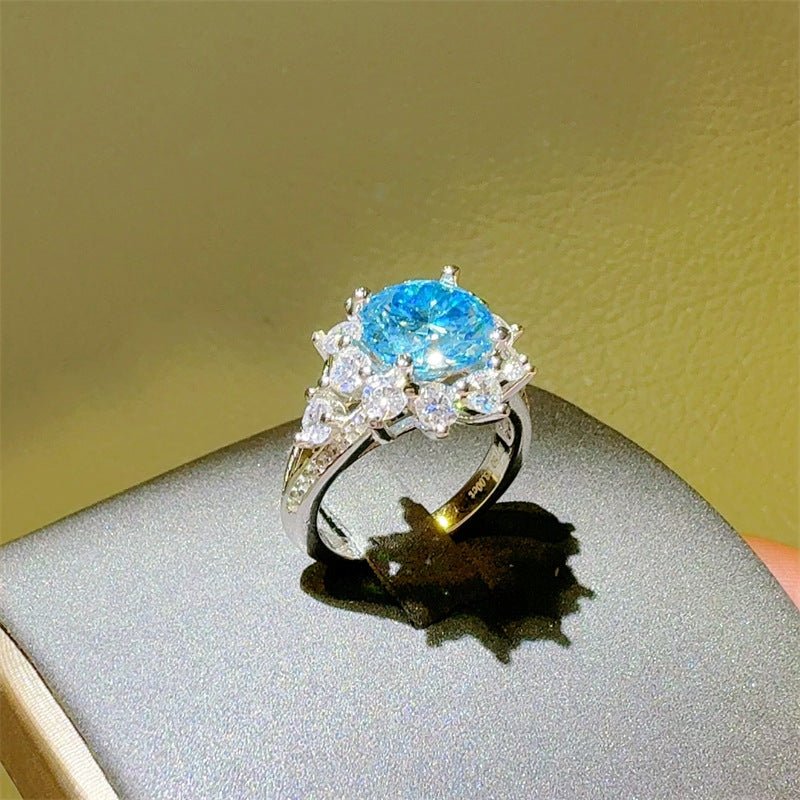 Blue Moissanite Ring for Women, 3 Carat Halo Style Engagement Ring – view 2