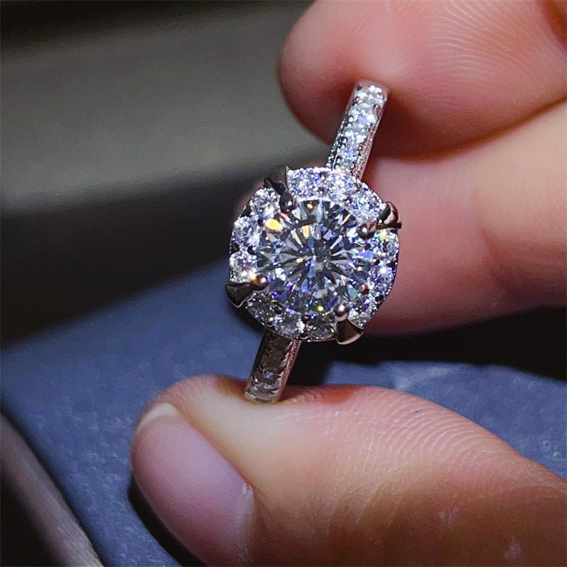 Moissanite Halo Ring for Women, Round Cut Floral-Inspired Promise Engagement Ring – view 2