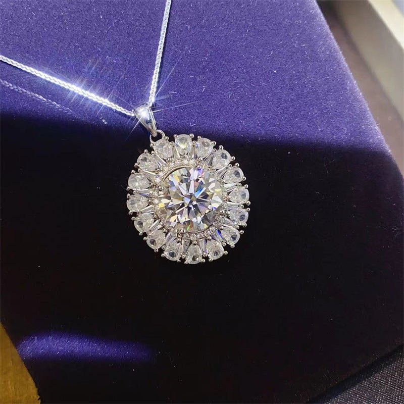 Moissanite Halo Pendant Necklace, Round Cut Statement Necklace for Evening and Everyday Wear – view 2