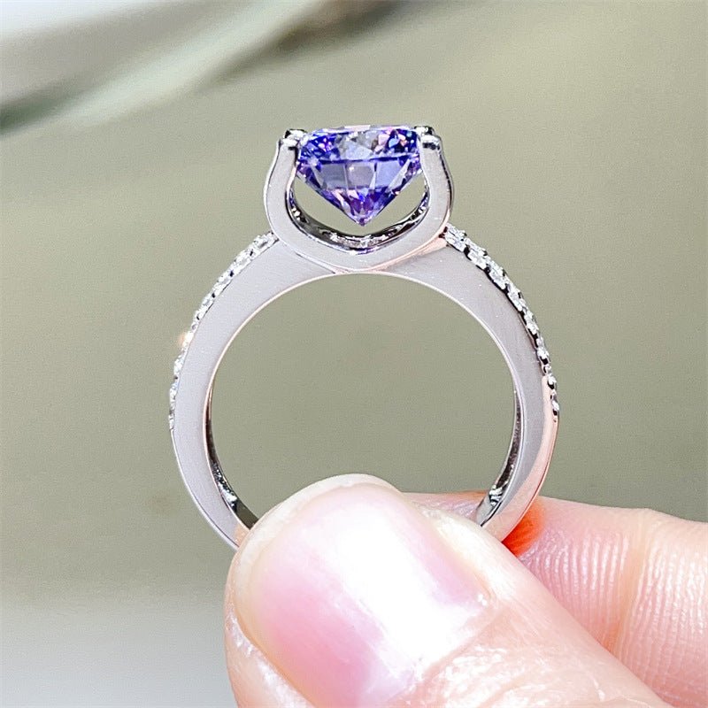 Purple Moissanite Ring for Women, 3 Carat or 5 Carat Round Cut Engagement Ring with Pave Band – view 2