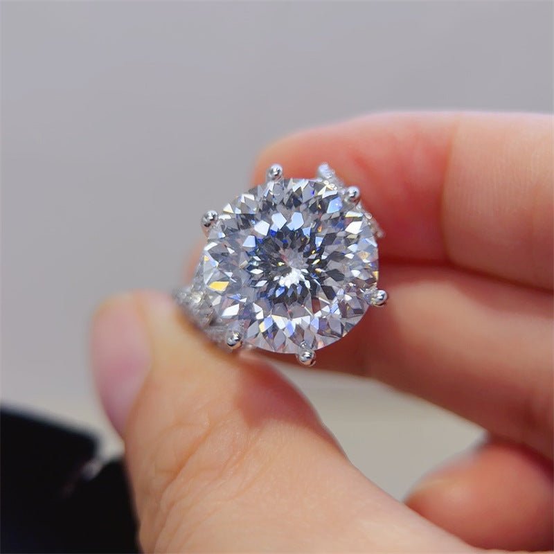 10 Carat Round Cut Moissanite Ring for Women, Large Solitaire Engagement Ring with Pavé Band – view 2