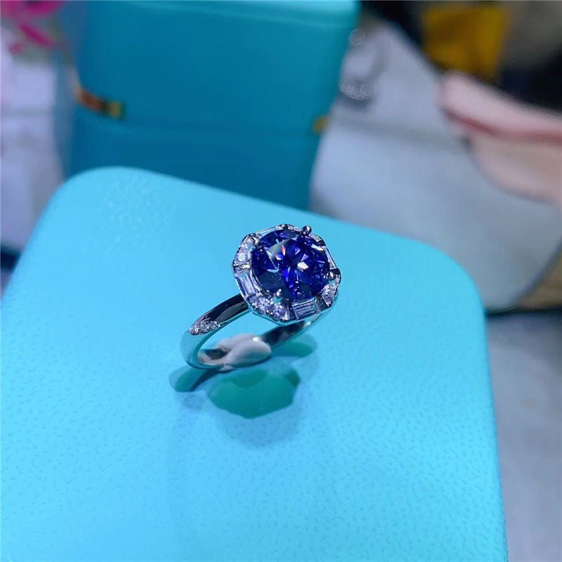 Blue Moissanite Halo Ring for Women, 2 Carat Round Sparkle, Size 8-20 – view 2