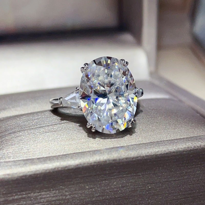 Oval Cut Moissanite Ring for Women, Large Solitaire Engagement Ring with Geometric Side Accents – view 2