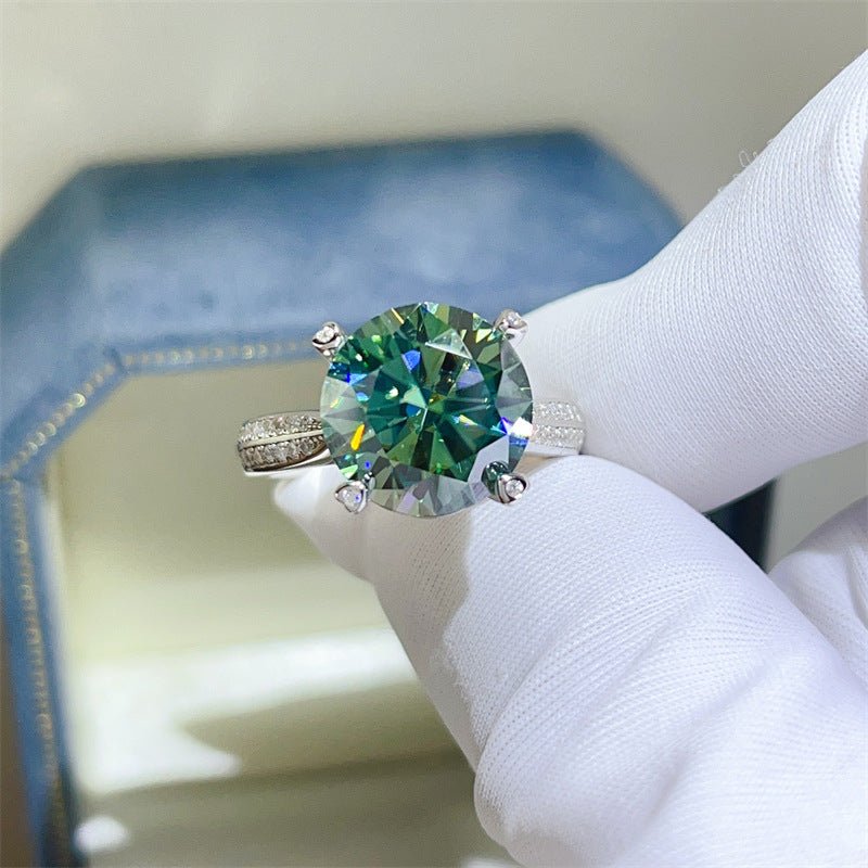 5 Carat Green Moissanite Ring for Women, Four-Prong Round Solitaire Engagement Ring with Pavé U-Shaped Band – view 2