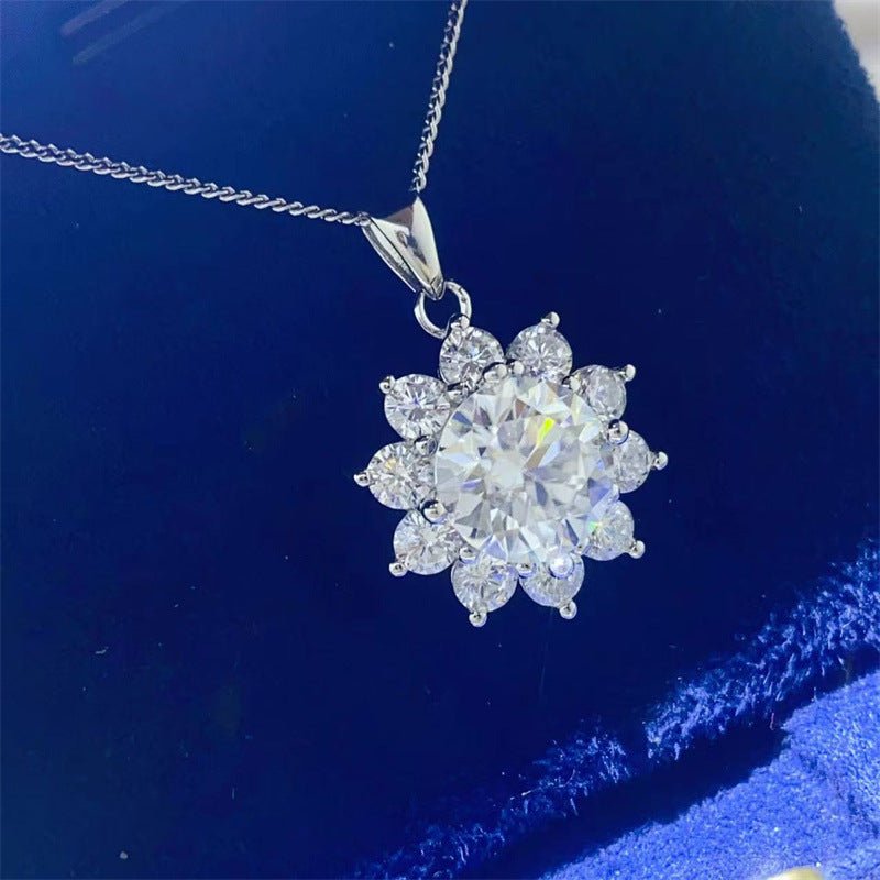 Moissanite Flower Halo Pendant Necklace for Women, Round Floral Cluster Charm, 0.5 to 5 Carat Look – view 2