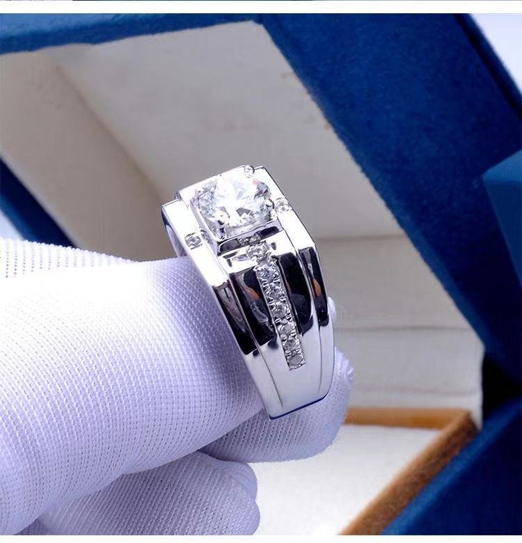 Men’s VVS Moissanite Ring, PT950 Adjustable Square Grid Design 1CT 2CT 3CT – view 2