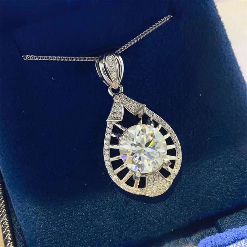 5 Carat D Color Moissanite Teardrop Pendant Necklace with Oval Center Stone – view 2