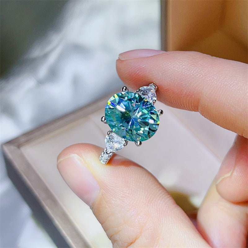 5 Carat Blue Green Moissanite Ring for Women, Micro Pave Halo Style Engagement Ring – view 2