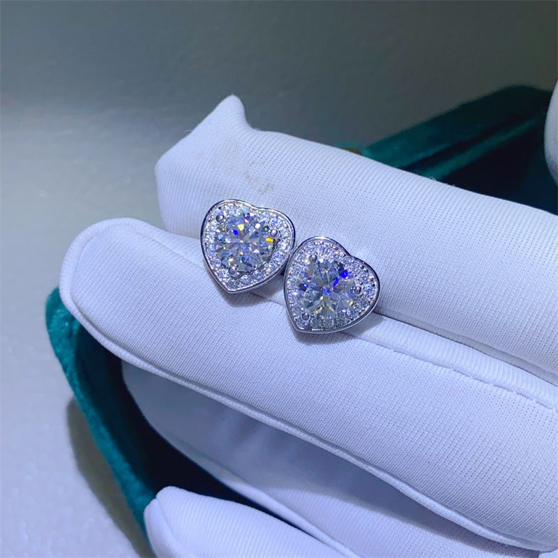 Heart Moissanite Stud Earrings for Women, Halo Heart Earrings, Romantic Gift Earrings, 1 Carat or 2 Carat Pair – view 2
