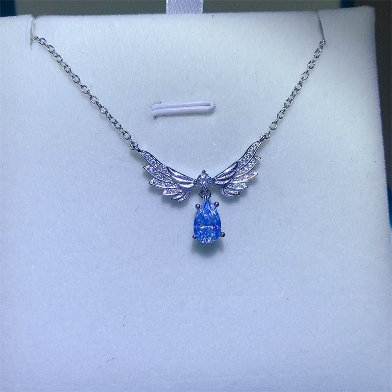 VVS Moissanite Angel Wing Pendant Necklace with 1 Carat Drop Stone – view 2