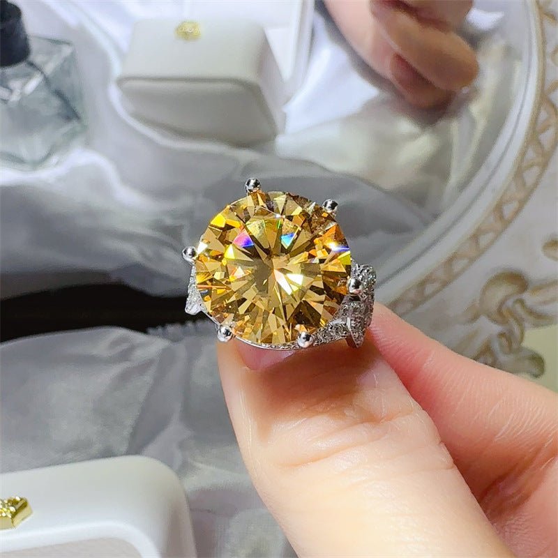 Yellow Moissanite Halo Ring for Women, 5 Carat or 10 Carat Statement Engagement Ring – view 2