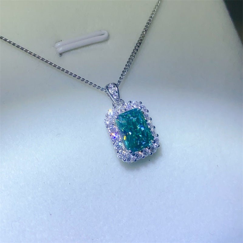 Green Moissanite Radiant Cut Halo Pendant Necklace, Rectangular Mint Green Stone Necklace, 1 Carat or 2 Carat – view 2