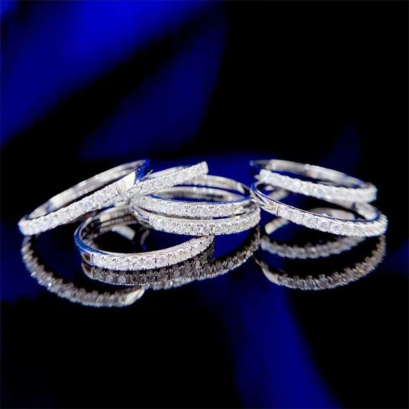 Moissanite Pave Band Ring for Women, Slim Stacking Ring in White Tone, Minimal Sparkle Promise Ring, Tail Ring, Sizes 9-19 – view 2