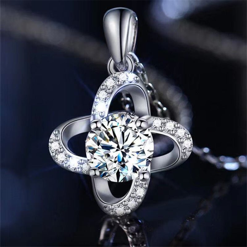 Moissanite Four-Leaf Clover Pendant Necklace, Sparkling Lucky Charm Chain – view 2